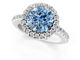 White gold Fancy Blue Round Cut Diamond Pavé Halo Ring with Four-Prong Setting_84