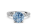White gold Fancy Blue Round Cut Diamond Pavé Solitaire Ring with Round Band and Prong Setting_12