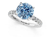 White gold Fancy Blue Round Cut Diamond Pavé Solitaire Ring with Round Band and Prong Setting_13