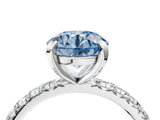 White gold Fancy Blue Round Cut Diamond Pavé Solitaire Ring with Round Band and Prong Setting_16