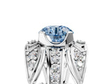 White gold Fancy Blue Round Cut Diamond Pave Art Deco Split Shank Ring with Four-Prong Setting_5