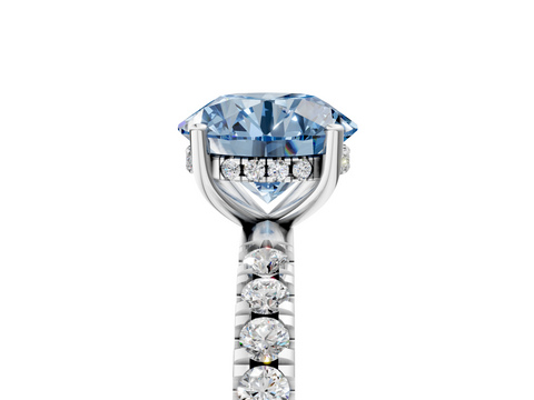 White gold Fancy Blue Round  Cut Diamond Pave Band Solitaire Ring with Four-Prong Setting_29