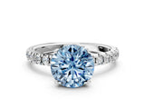 White gold Fancy Blue Round Cut Diamond Pave Band Solitaire Ring with Round  and Prong Setting_130
