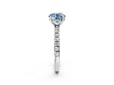 White gold Fancy Blue Round Cut Diamond Pave Band Solitaire Ring with Round  and Prong Setting_132