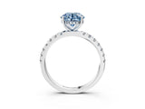 White gold Fancy Blue Round Cut Diamond Pave Band Solitaire Ring with Round  and Prong Setting_132