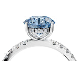 White gold Fancy Blue Round Cut Diamond Pave Band Solitaire Ring with Round  and Prong Setting_134