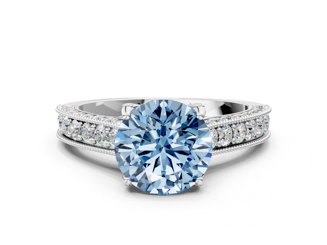 White gold Fancy Blue Round  Cut Diamond Pave Band with Four-Prong Setting_32