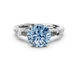 White gold Fancy Blue Round  Cut Diamond Ring with Baguette Side Stones, Channel Set Band, and Four-Prong Setting_12