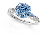 White gold Fancy Blue Round  Cut Diamond Ring with Baguette Side Stones, Channel Set Band, and Four-Prong Setting_13