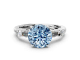 White gold Fancy Blue Round  Cut Diamond Ring with Baguette Side Stones, Channel Set Band, and Four-Prong Setting_36