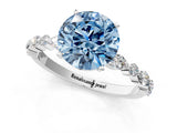 White gold Fancy Blue Round Cut Diamond Ring with Marquise and Round  Side Stones and Four-Prong Setting_65