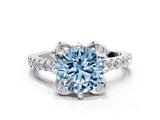 White gold Fancy Blue Round Cut Diamond Ring with Pavé Band and Floral Prong Setting_39
