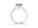 White gold Fancy Blue Round Cut Diamond Ring with Pavé Band and Floral Prong Setting_42