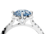 White gold Fancy Blue Round Cut Diamond Ring with Pavé Band and Floral Prong Setting_43