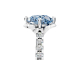 White gold Fancy Blue Round Cut Diamond Ring with Pavé Band and Floral Prong Setting_44