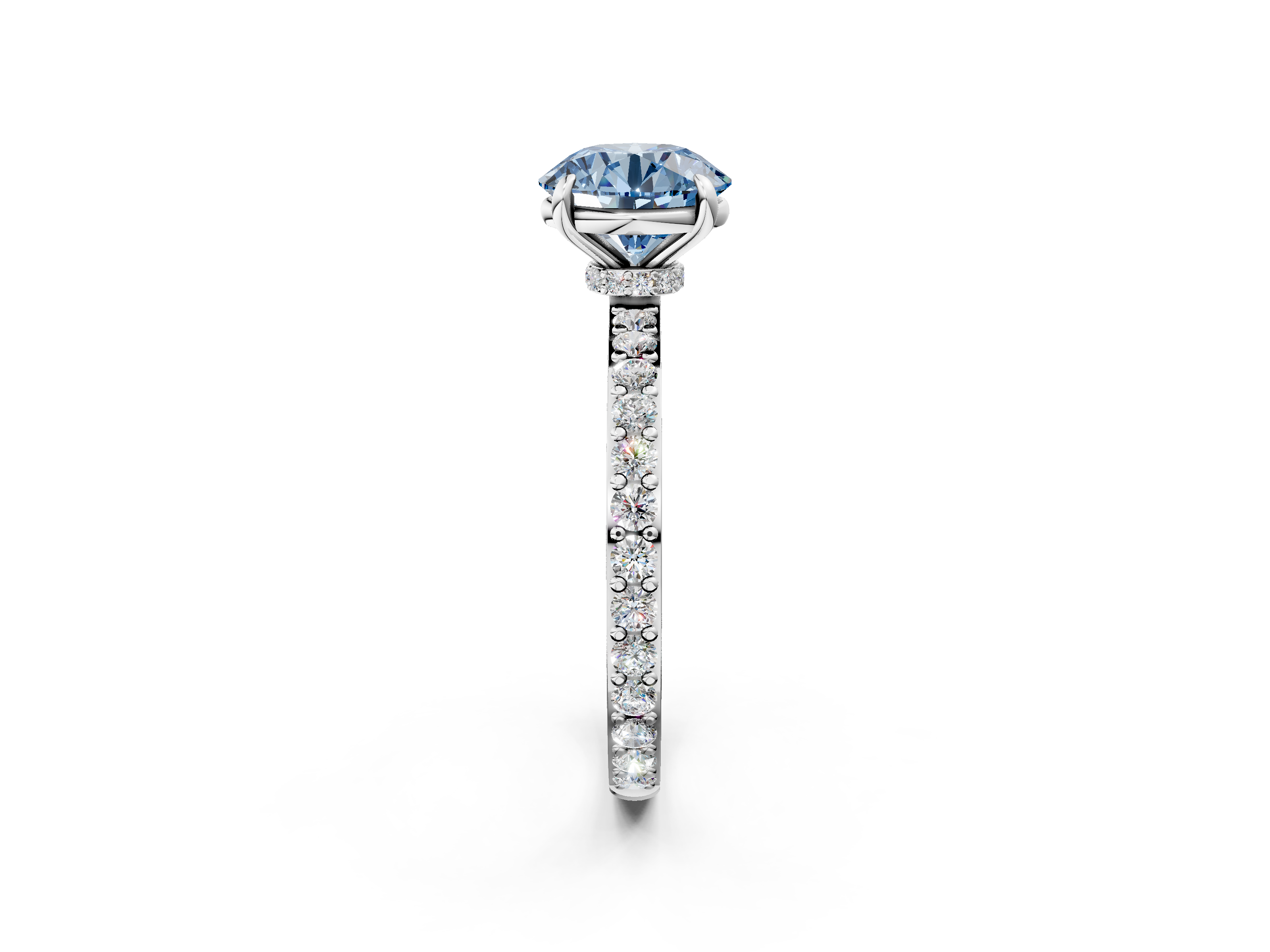White gold Fancy Blue Round  Cut Diamond Ring with Pavé Band and Four-Prong Setting_34