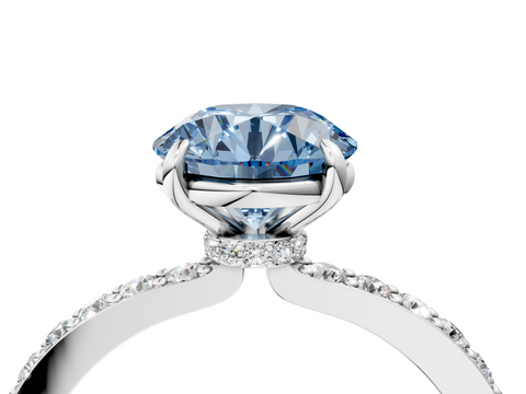 White gold Fancy Blue Round  Cut Diamond Ring with Pavé Band and Four-Prong Setting_36