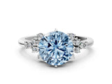 White gold Fancy Blue Round Cut Diamond Ring with Side Stones and Four-Prong Setting_143