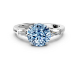 White gold Fancy Blue Round  Cut Diamond Ring with Tapered Baguette Side Stones in Four-Prong Setting_3