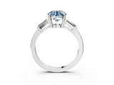 White gold Fancy Blue Round  Cut Diamond Ring with Tapered Baguette Side Stones in Four-Prong Setting_6