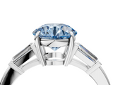 White gold Fancy Blue Round  Cut Diamond Ring with Tapered Baguette Side Stones in Four-Prong Setting_7