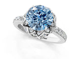 White gold Fancy Blue Round Cut Diamond Scalloped Halo Engagement Ring with Round Shared Prong Band_14