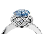 White gold Fancy Blue Round Cut Diamond Scalloped Halo Engagement Ring with Round Shared Prong Band_17
