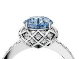 White gold Fancy Blue Round Cut Diamond Scalloped Halo Engagement Ring with Round Shared Prong Band_23