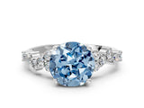 White gold Fancy Blue Round Cut Diamond Scattered Round Accent Ring with Prong Setting_12