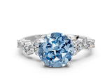 White gold Fancy Blue Round Cut Diamond Scattered Round Accent Ring with Prong Setting_24