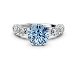 White gold Fancy Blue Round Cut Diamond Side Stone Engagement Ring with Four-Prong Setting_36