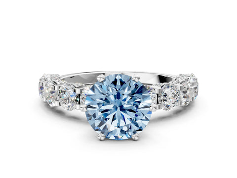 White gold Fancy Blue Round Cut Diamond Side Stone Engagement Ring with Four-Prong Setting_36
