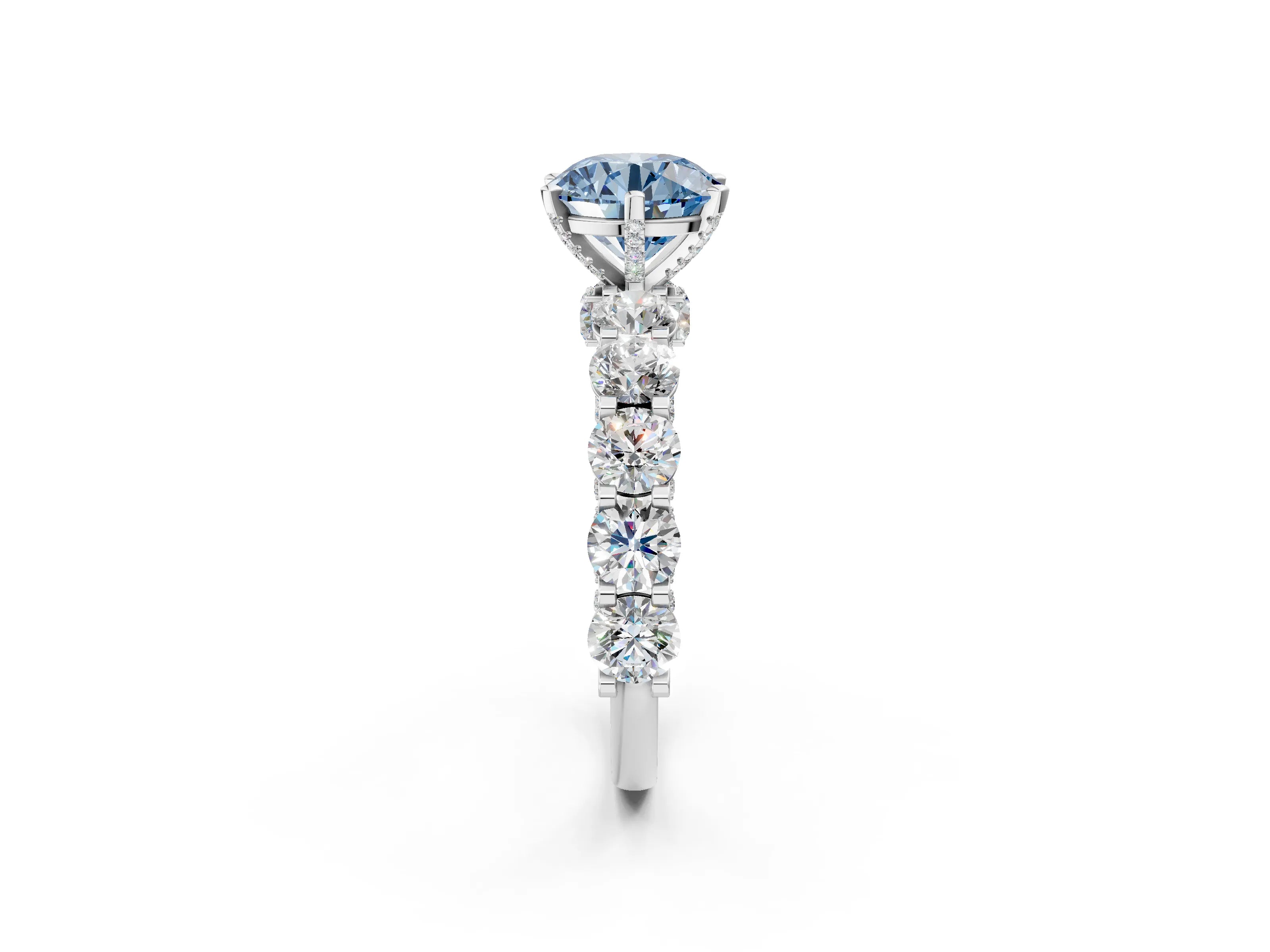 White gold Fancy Blue Round Cut Diamond Side Stone Engagement Ring with Four-Prong Setting_38