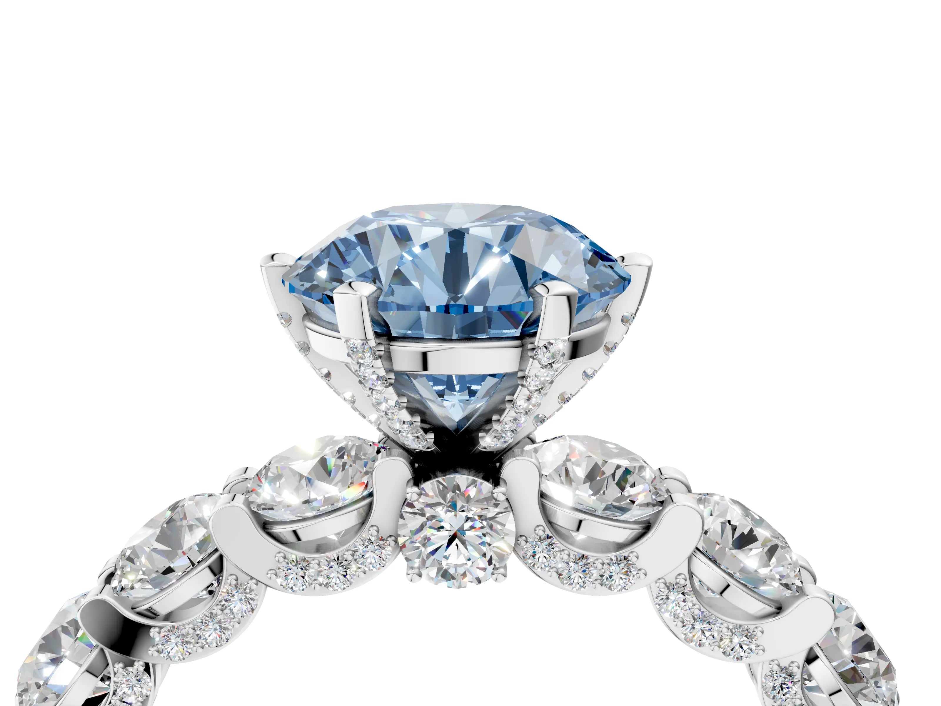 White gold Fancy Blue Round Cut Diamond Side Stone Engagement Ring with Four-Prong Setting_40