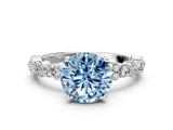 White gold Fancy Blue Round Cut Diamond Side Stone Solitaire Ring with Round  and Four-Prong Setting_133