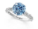 White gold Fancy Blue Round Cut Diamond Side Stone Solitaire Ring with Round  and Four-Prong Setting_135