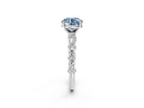 White gold Fancy Blue Round Cut Diamond Side Stone Solitaire Ring with Round  and Four-Prong Setting_14