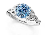 White gold Fancy Blue Round Cut Diamond Solitaire Celtic Knot Ring with Four-Prong Setting_70