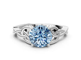 White gold Fancy Blue Round Cut Diamond Solitaire Celtic Knot Ring with Four-Prong Setting_71
