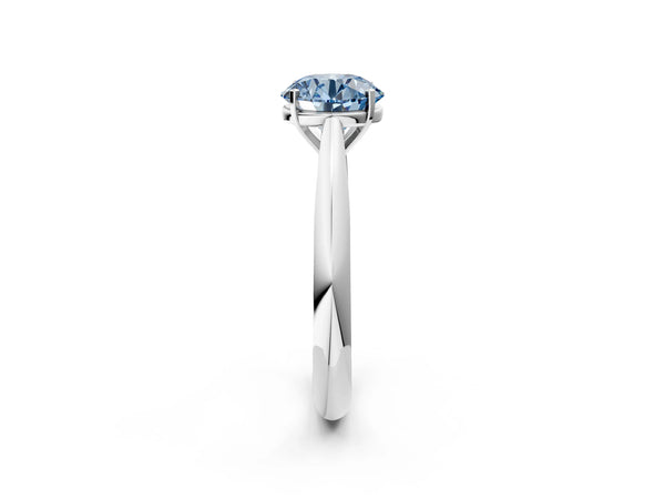 White gold Fancy Blue Round Cut Diamond Solitaire Engagement Ring with Cathedral Setting and Four-Prong Mount