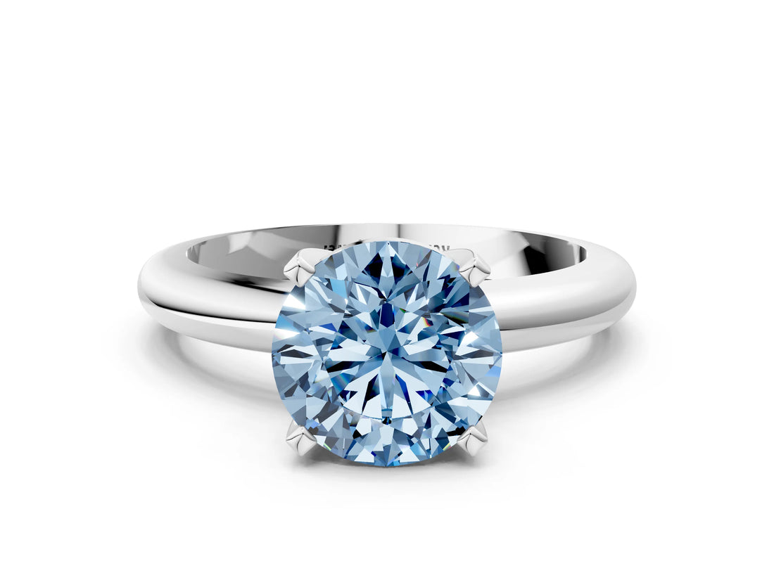 White gold Fancy Blue Round Cut Diamond Solitaire Engagement Ring with Round Band and Four-Prong Setting_266