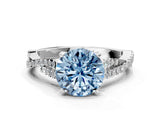 White gold Fancy Blue Round Cut Diamond Solitaire Engagement Ring with Twisted Pavé Band and Four-Prong Setting_171