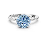 White gold Fancy Blue Round Cut Diamond Solitaire Ring with Beaded Band and Prong Setting_397