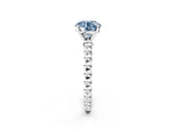 White gold Fancy Blue Round Cut Diamond Solitaire Ring with Beaded Band and Prong Setting_399