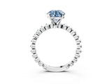 White gold Fancy Blue Round Cut Diamond Solitaire Ring with Beaded Band and Prong Setting_400