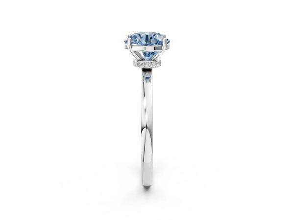 White gold Fancy Blue Round Cut Diamond Solitaire Ring with Classic Band and Four-Prong Setting
