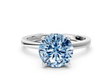 White gold Fancy Blue Round Cut Diamond Solitaire Ring with Classic Band and Four-Prong Setting
