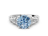 White gold Fancy Blue Round Cut Diamond Solitaire Ring with Filigree Band and Four-Prong Setting_62