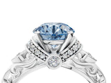White gold Fancy Blue Round Cut Diamond Solitaire Ring with Filigree Band and Four-Prong Setting_66