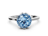 White gold Fancy Blue Round Cut Diamond Solitaire Ring with Flower Prong Setting and Classic Band_154